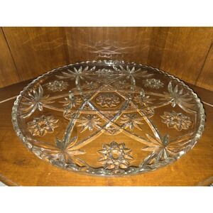 Vintage Anchor Hocking Star of David 13.5" Round Serving Cake Plate Clear Glass
